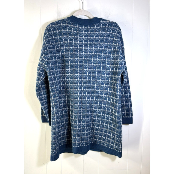 Talbots Pure Merino Wool V Neck Cardigan Sweater Size XLP Textured Plaid Blue - Picture 2 of 13